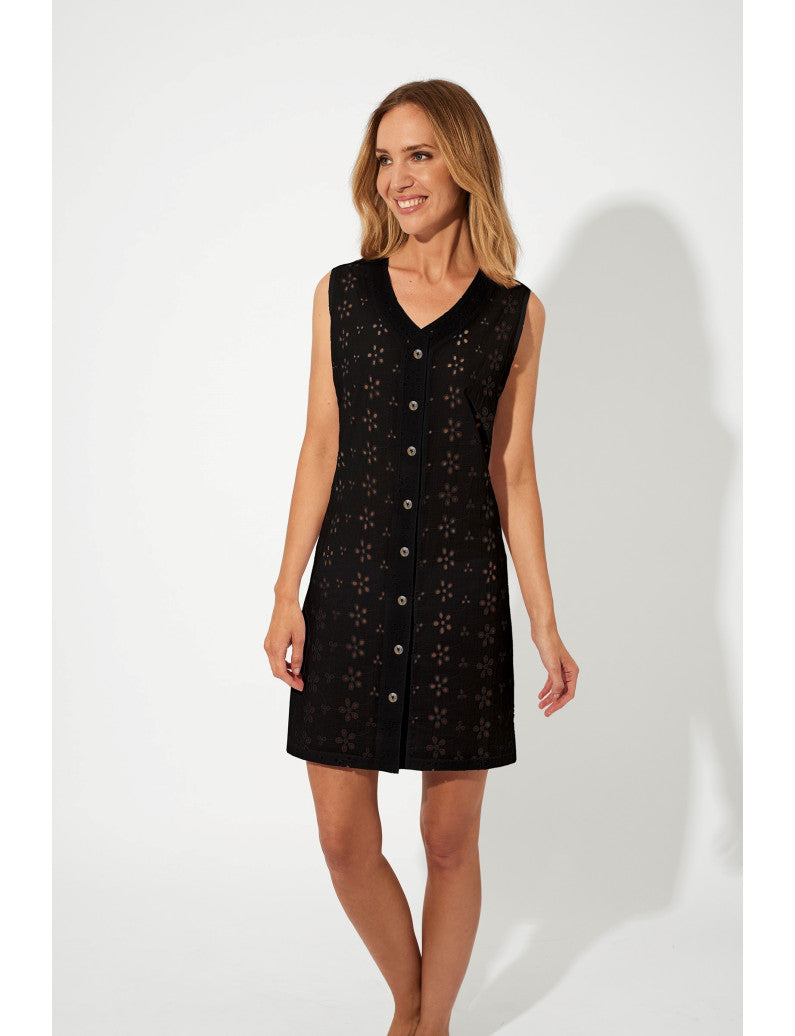 Copricostume Sangallo Nero Smanicato 100% cotone S10367 ULTIME TAGLIE PRONTA CONSEGNA