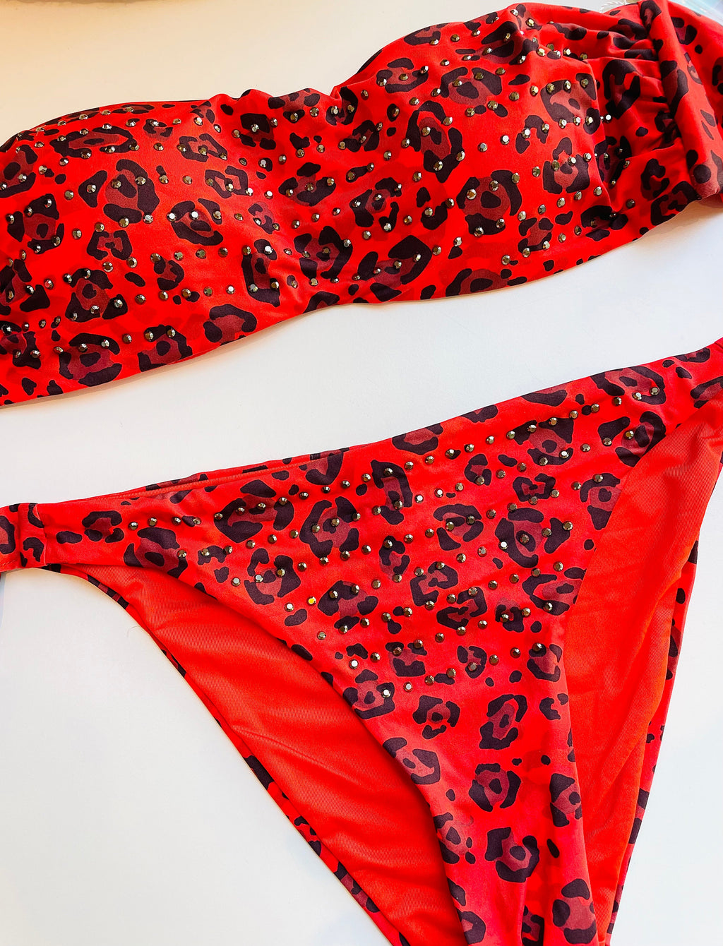 Costume due pezzi leopardato rosso VI22-118 COMPLETO ULTIME TAGLIE PRONTA CONSEGNA