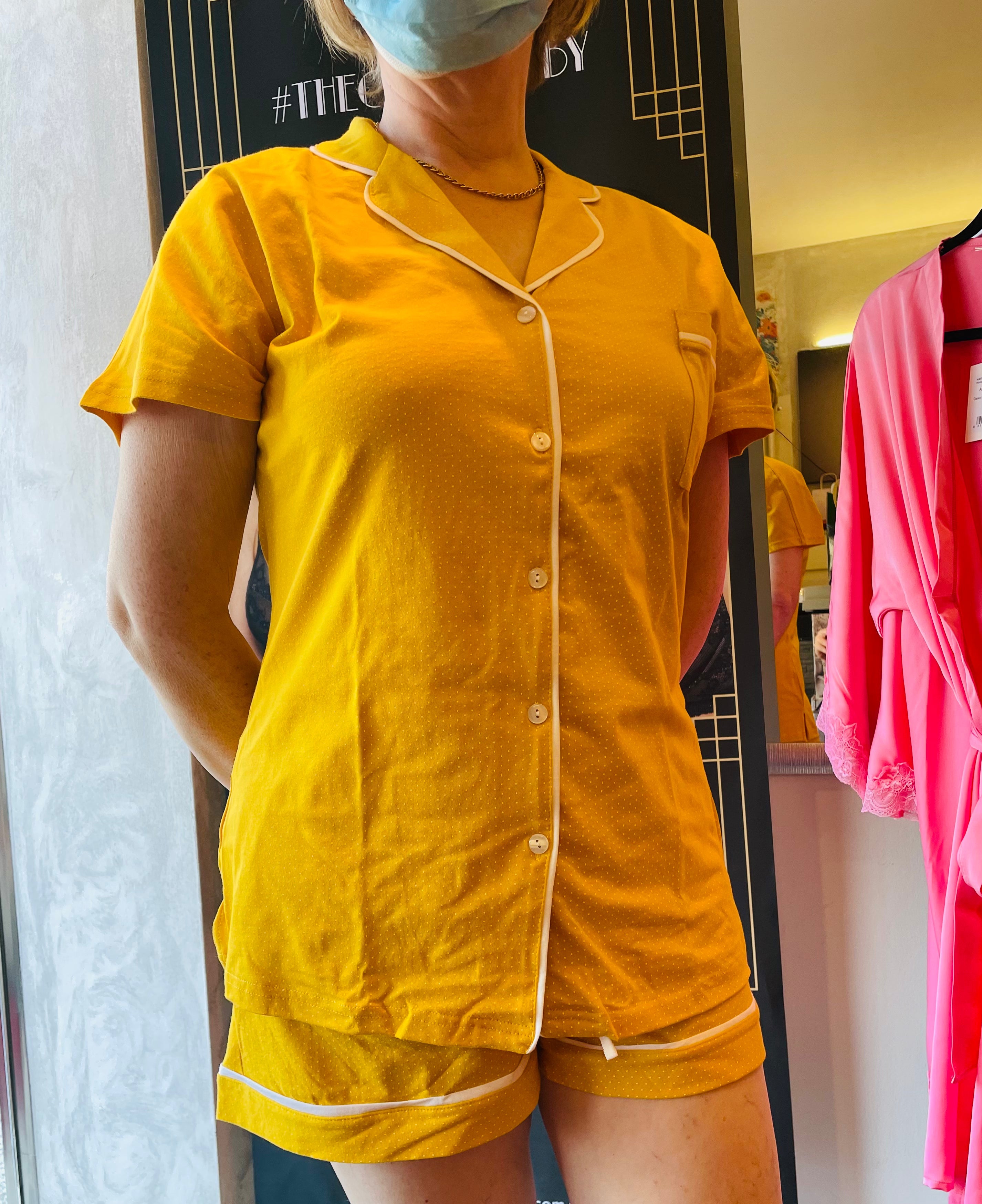 Pigiama camicia e pantaloncino corto giallo PRONTA CONSEGNA