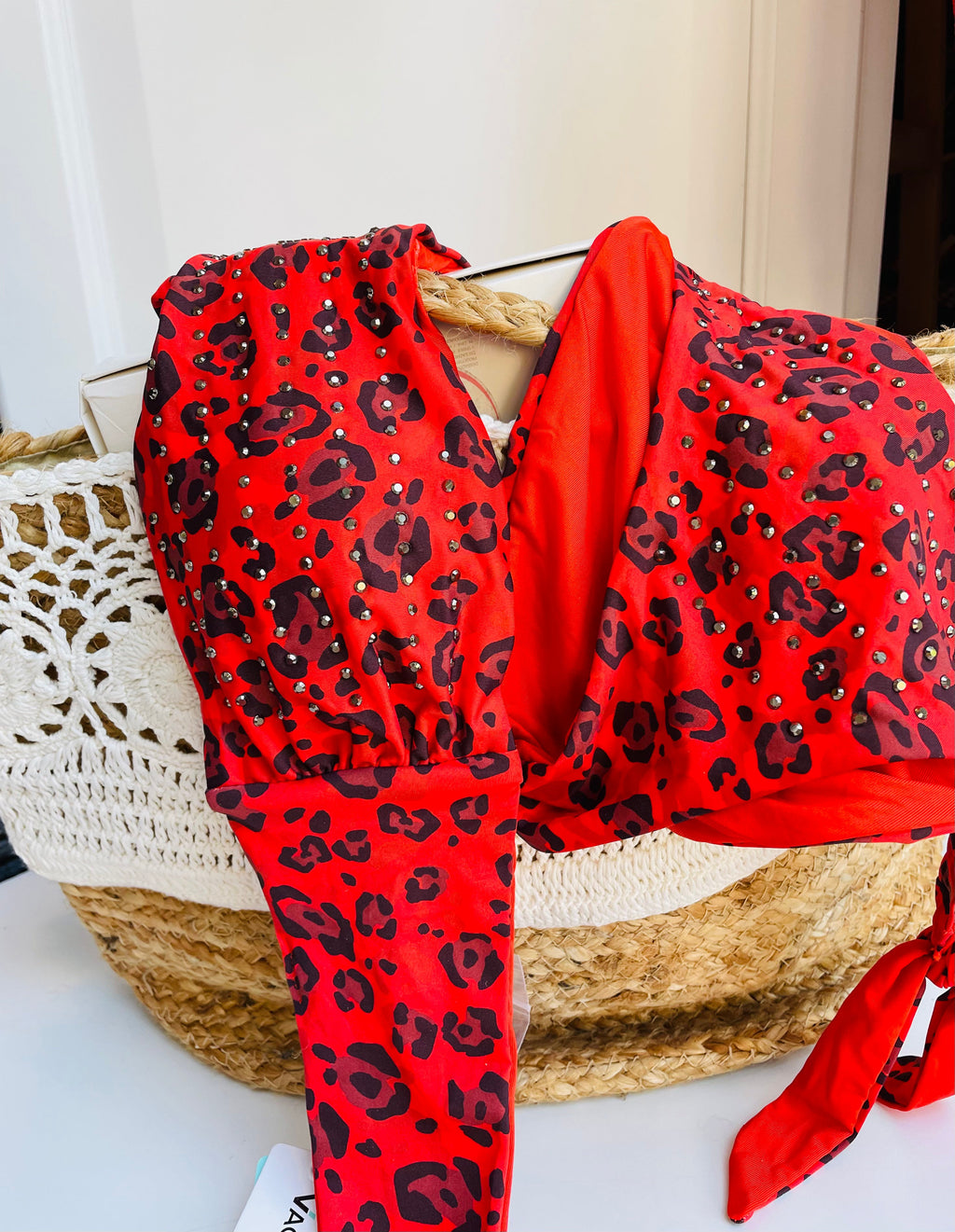 Costume due pezzi leopardato rosso VI22-118 COMPLETO ULTIME TAGLIE PRONTA CONSEGNA