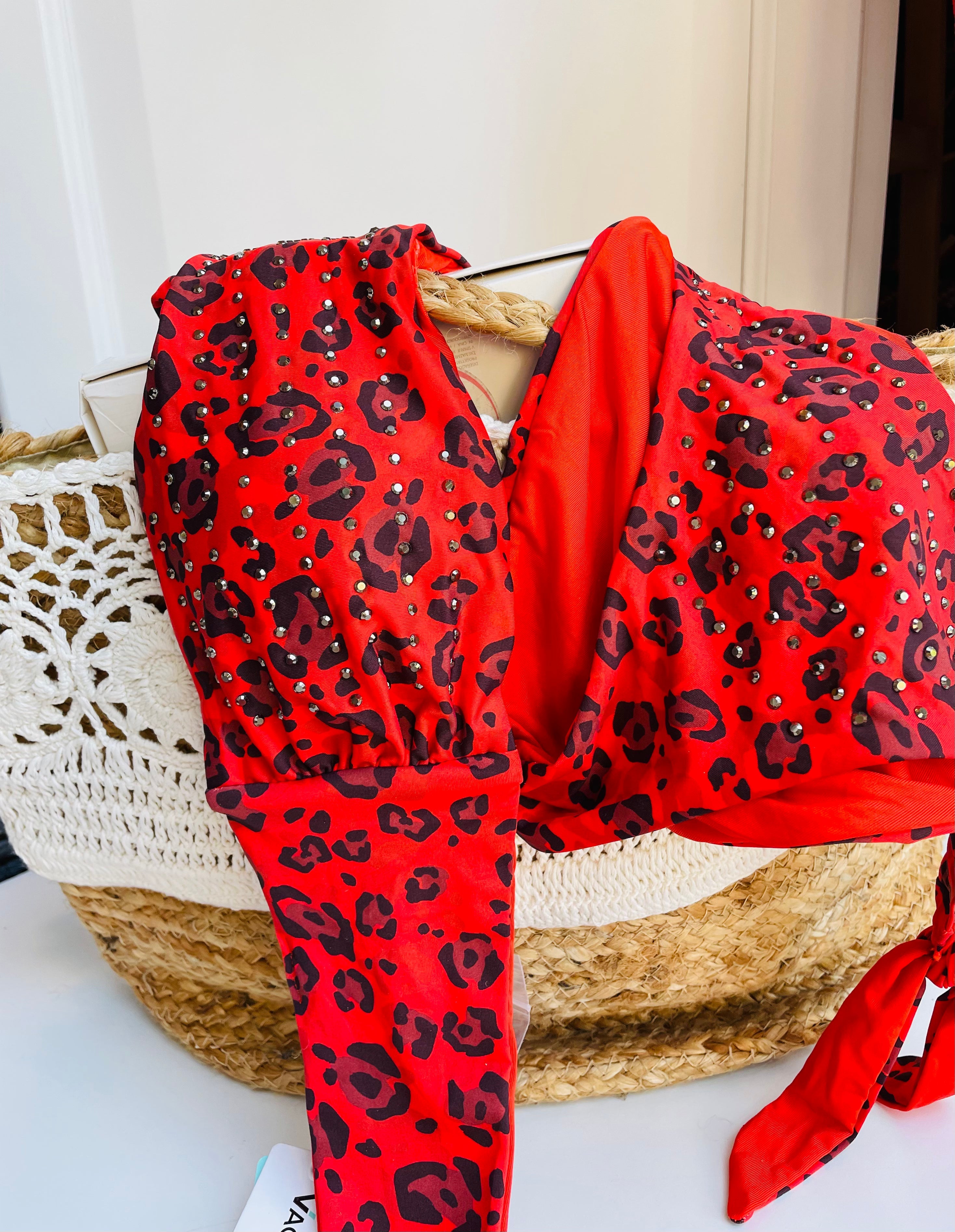 Costume due pezzi leopardato rosso VI22-118 COMPLETO ULTIME TAGLIE PRONTA CONSEGNA
