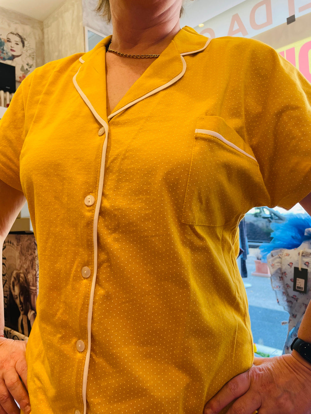 Pigiama camicia e pantaloncino corto giallo PRONTA CONSEGNA