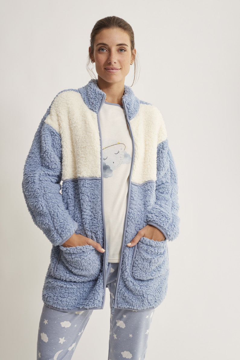 Pigiama 3 pezzi caldo cotone: maglia- pantalone- vestaglia pile N17083 ULTIMI PEZZI PRONTA CONSEGNA